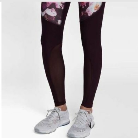 Nike Power Legend Floral Port Wine Mesh Run Training Leggings - Picture 15 of 16